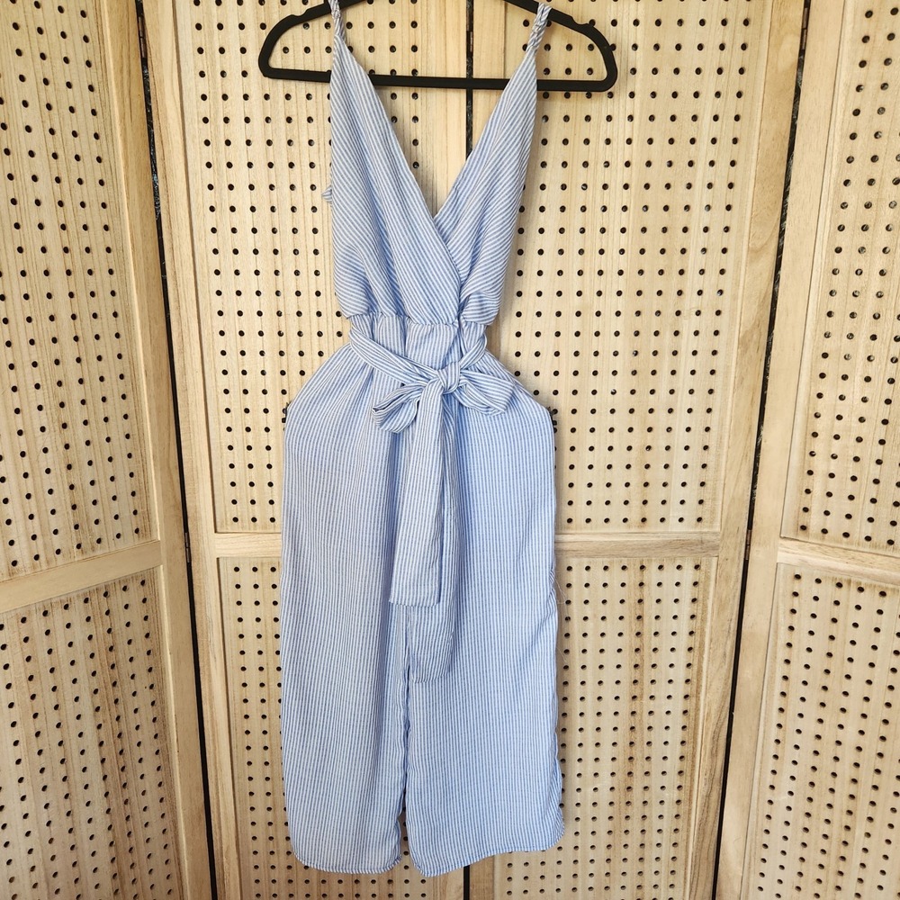 S Jumpsuit Romper Sienna Sky Periwinkle Blue White Pinstripe Layered  See Photos